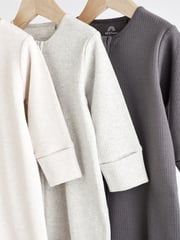 Neutral Baby Footless 2 Way Zip 100% Cotton Sleepsuits 3 Pack (0mths-3yrs) - Image 3 of 8