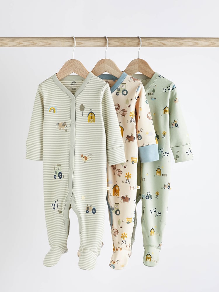 Mint Green Baby Sleepsuits 3 Pack (0-2yrs) - Image 1 of 12