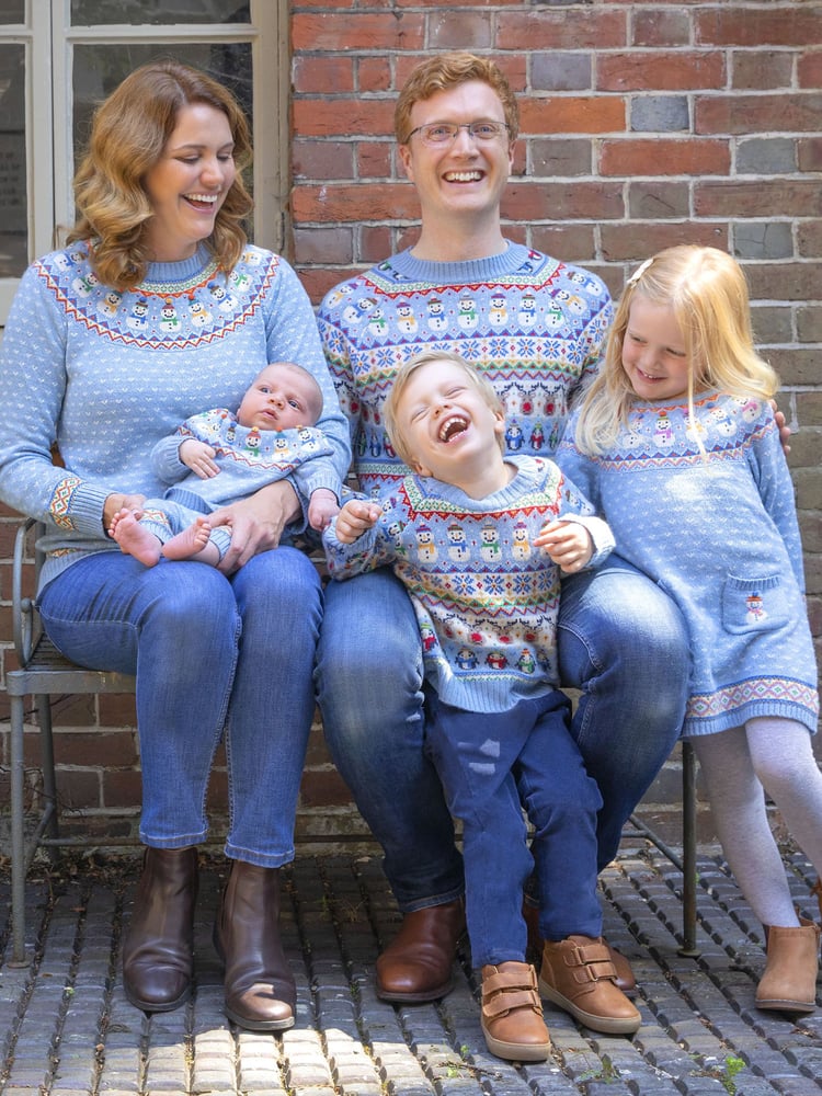 JoJo Maman Bébé Blue Mens Snowman Fair Isle Pattern Jumper - Image 1 of 4