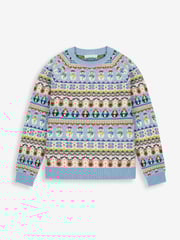 JoJo Maman Bébé Blue Mens Snowman Fair Isle Pattern Jumper - Image 3 of 4