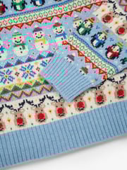 JoJo Maman Bébé Blue Mens Snowman Fair Isle Pattern Jumper - Image 4 of 4