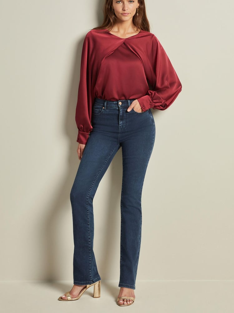 Red Pleat Front Long Sleeve Blouse - Image 2 of 6 Red Pleat Front Long Sleeve Blouse - Image 2 of 6