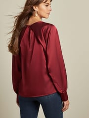 Red Pleat Front Long Sleeve Blouse - Image 3 of 6