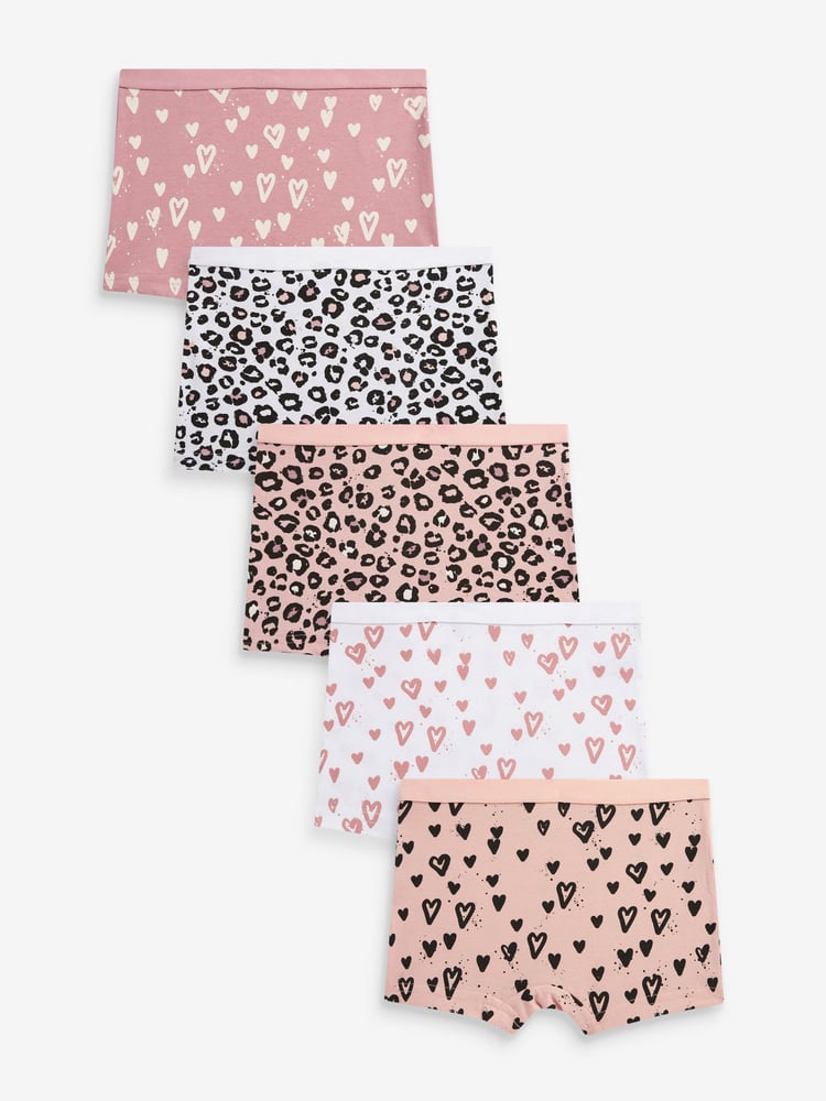 Pink Animal Print Short Briefs 5 Pack (2-16yrs) - Image 1 of 8 Pink Animal Print Short Briefs 5 Pack (2-16yrs) - Image 1 of 8