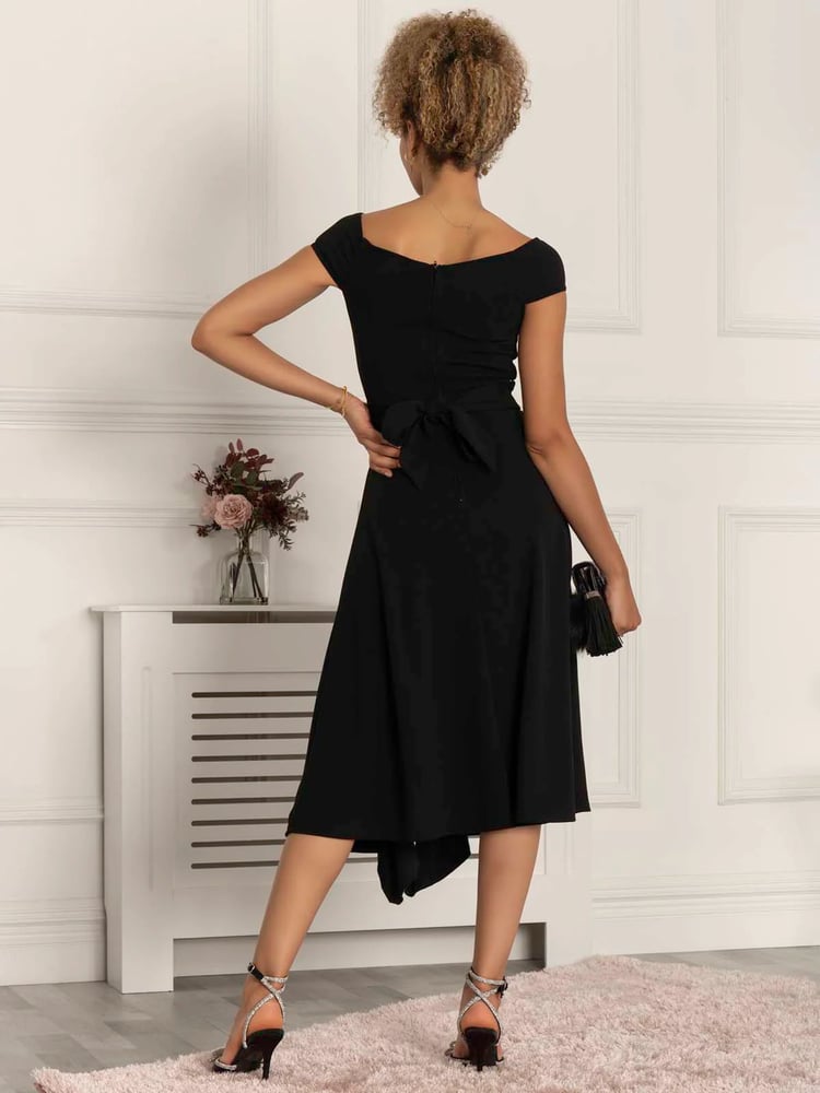 Jolie Moi Black Desiree Frill Fit & Flare Dress - Image 2 of 7