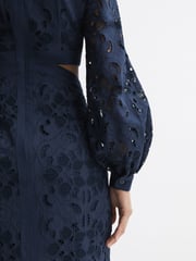 Reiss Navy Zena Lace Cut-Out Midi Dress - Image 4 of 7