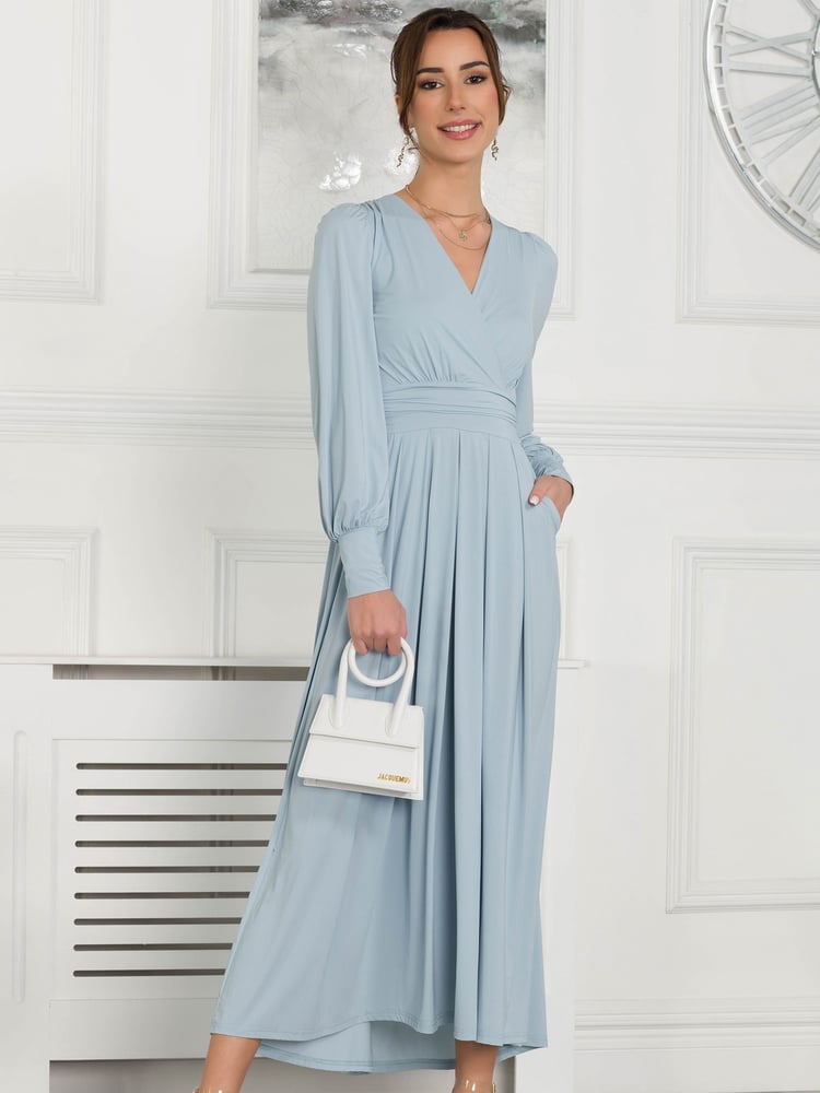 Jolie Moi Blue Rashelle Jersey Long Sleeve Maxi Dress - Image 1 of 5