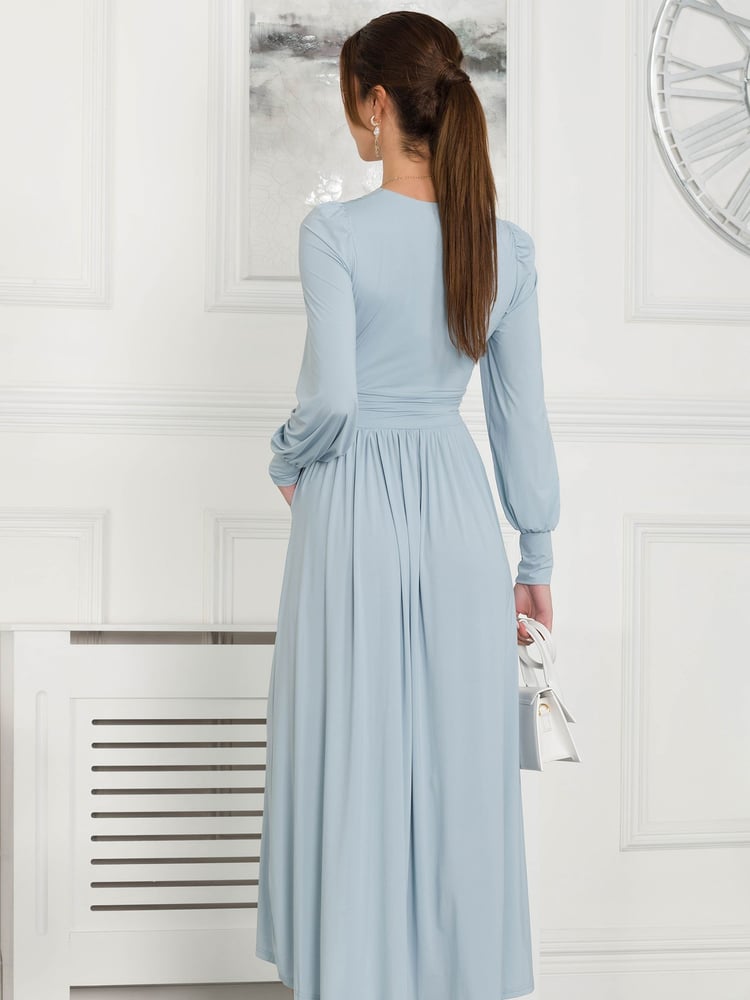 Jolie Moi Blue Rashelle Jersey Long Sleeve Maxi Dress - Image 2 of 5