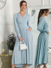 Jolie Moi Blue Rashelle Jersey Long Sleeve Maxi Dress - Image 5 of 5