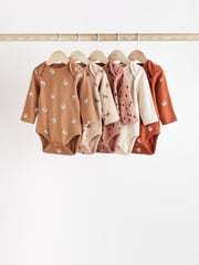 Neutral Leopard Baby Long Sleeve Bodysuits 5 Pack - Image 1 of 6
