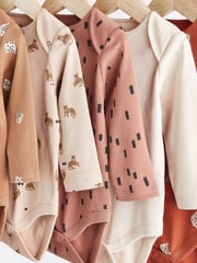 Neutral Leopard Baby Long Sleeve Bodysuits 5 Pack - Image 3 of 6
