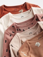 Neutral Leopard Baby Long Sleeve Bodysuits 5 Pack - Image 4 of 6