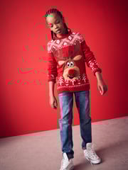Red Reindeer Fairisle Pattern Knitted Christmas Jumper (3mths-16yrs) - Image 1 of 6
