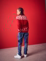 Red Reindeer Fairisle Pattern Knitted Christmas Jumper (3mths-16yrs) - Image 2 of 6