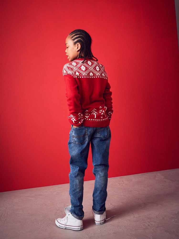 Red Reindeer Fairisle Pattern Knitted Christmas Jumper (3mths-16yrs) - Image 2 of 6