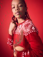 Red Reindeer Fairisle Pattern Knitted Christmas Jumper (3mths-16yrs) - Image 3 of 6