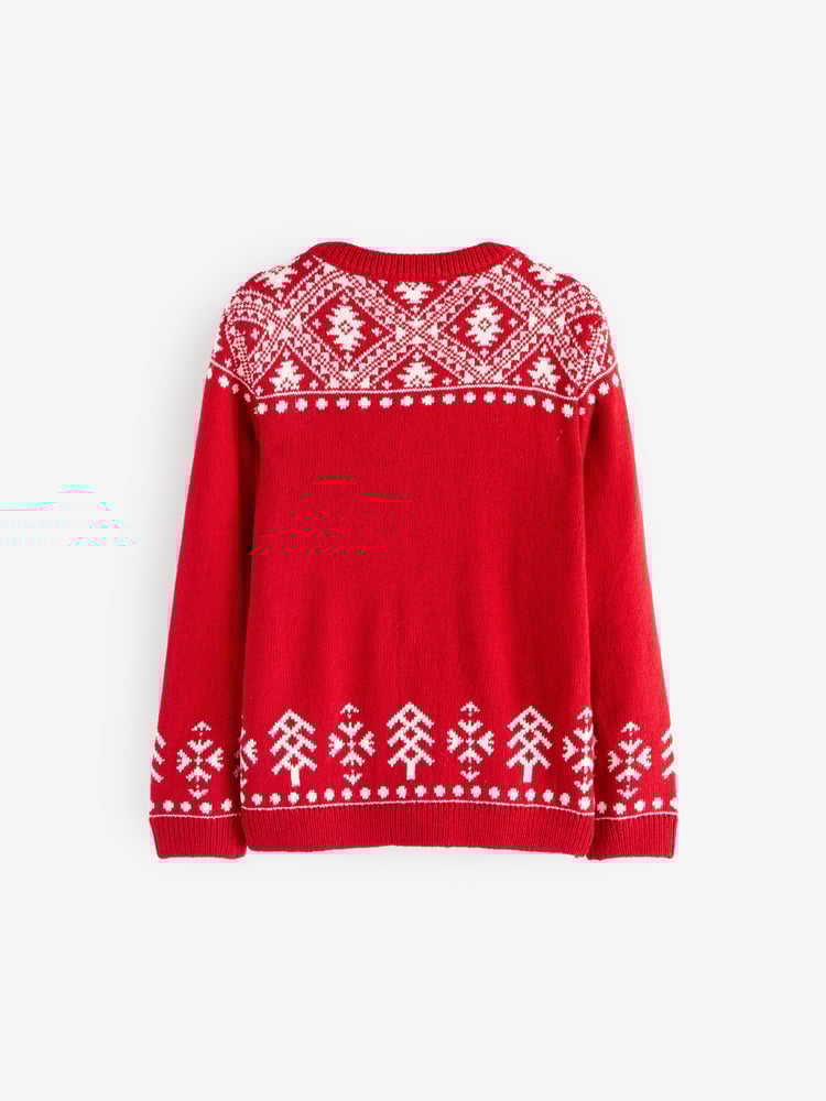 Red Reindeer Fairisle Pattern Knitted Christmas Jumper (3mths-16yrs) - Image 6 of 6