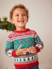 Red/Green Candy Cane Fairisle Pattern Knitted Christmas Jumper (3mths-7yrs) - Image 1 of 7
