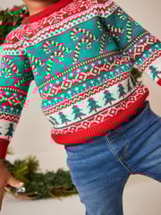 Red/Green Candy Cane Fairisle Pattern Knitted Christmas Jumper (3mths-7yrs) - Image 4 of 7