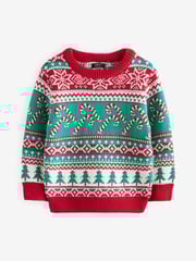 Red/Green Candy Cane Fairisle Pattern Knitted Christmas Jumper (3mths-7yrs) - Image 5 of 7