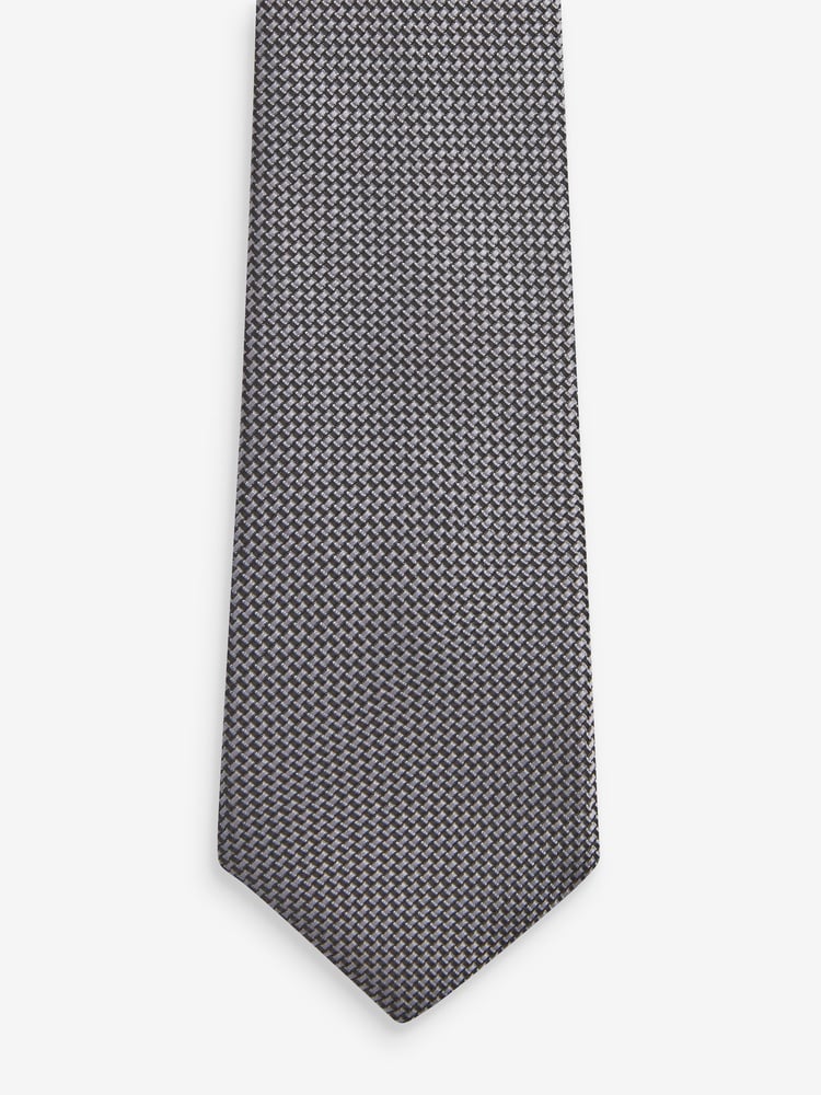 Light Grey Textured Silk Tie - Image 2 of 3