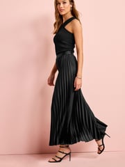 Black Satin Pleated Midi Skirt - Image 2 of 4