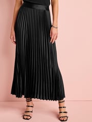 Black Satin Pleated Midi Skirt - Image 3 of 4