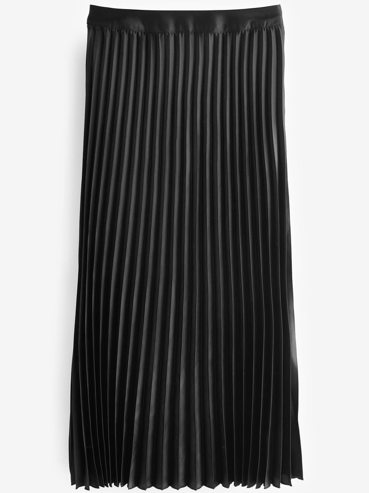 Black Satin Pleated Midi Skirt - Image 4 of 4