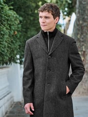 Charcoal Grey Signature Wool Rich Textured Epsom Overcoat - Image 1 of 10
