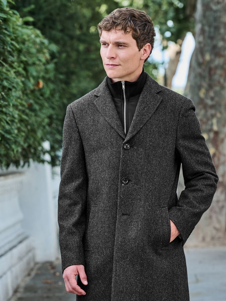 Charcoal Grey Signature Wool Rich Textured Epsom Overcoat - Image 1 of 10