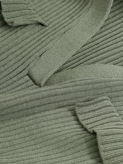 Khaki Green Ribbed Button Detail Knit Utility Midi Dress - Image 6 of 6
