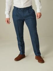 Bright Blue Slim Fit Nova Fides Wool Blend Herringbone Suit: Trousers - Image 1 of 11