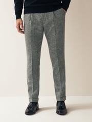 Grey Slim Fit Nova Fides Wool Blend Herringbone Suit: Trousers - Image 1 of 9