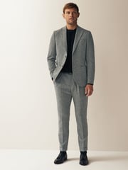 Grey Slim Fit Nova Fides Wool Blend Herringbone Suit: Trousers - Image 2 of 9