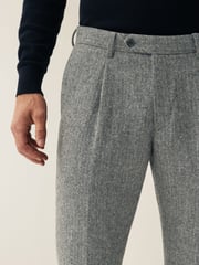 Grey Slim Fit Nova Fides Wool Blend Herringbone Suit: Trousers - Image 4 of 9