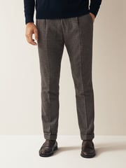 Brown Slim Wool Blend Puppytooth Suit Trousers - Image 1 of 9