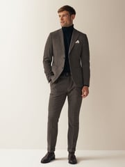 Brown Slim Wool Blend Puppytooth Suit Trousers - Image 3 of 9