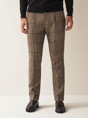 Brown Slim Wool Content Check Suit Trousers - Image 1 of 10