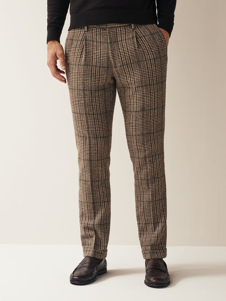Brown Slim Wool Content Check Suit Trousers - Image 2 of 10 Brown Slim Wool Content Check Suit Trousers - Image 2 of 10