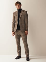 Brown Slim Wool Content Check Suit Trousers - Image 4 of 10