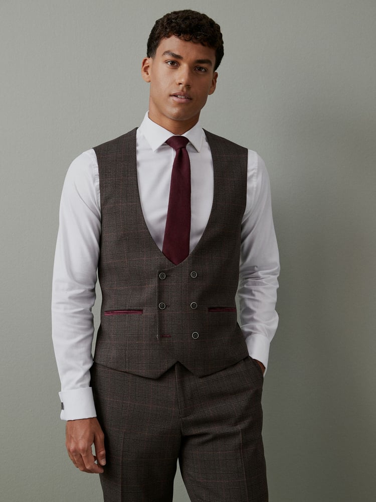 Brown Trimmed Check Suit: Waistcoat - Image 1 of 12