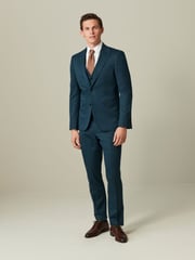 Teal Blue Slim Fit Wool Blend Suit Trousers - Image 4 of 10