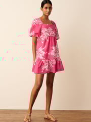 Pink Floral Puff Sleeve  Mini Smock Dress - Image 2 of 6