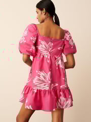 Pink Floral Puff Sleeve  Mini Smock Dress - Image 3 of 6