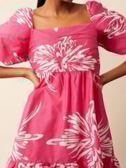 Pink Floral Puff Sleeve  Mini Smock Dress - Image 4 of 6