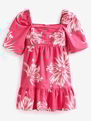Pink Floral Puff Sleeve  Mini Smock Dress - Image 5 of 6