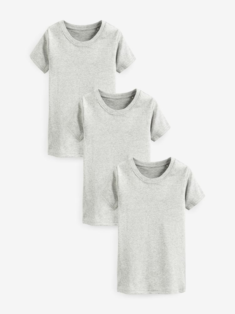Grey 100% Cotton Short Sleeve Vests 3 Pack (1.5-16yrs) - Image 1 of 3