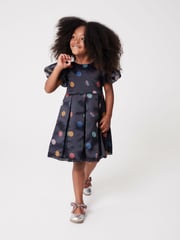 Paul Smith Junior Girls Navy Occasion 'Artist Stripe' Polka Dot Dress - Image 1 of 7