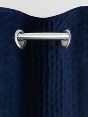Navy Blue Velvet Quilted Hamilton Blackout/Thermal Eyelet Curtains - Image 4 of 6