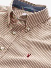 Natural 100% Cotton Stripe Long Sleeve Oxford Shirt - Image 7 of 8